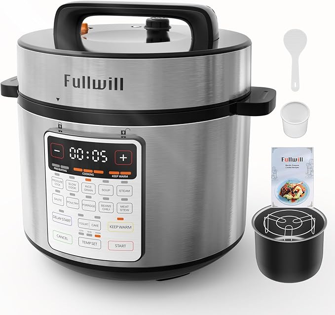 Fullwill 8QT Electric Pressure Cooker Max, 12-in-1 Multi-Use Programmable with Ceramic Non Stick Pot for Sauté,1200W Fast Cooking, Slow Cook, Steam, Yogurt, rice maker cooker,Family Meals & Gatherings