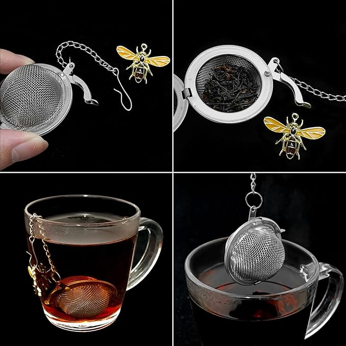 Stainless Steel Mesh Tea Infuser, 2.1 inch Tea Ball with Honey Bee Pendant Tea Strainer Tea Diffuser Tea Steeper for Filtering Tea,Tea Infusers for Loose Tea (Bee, 2PC)