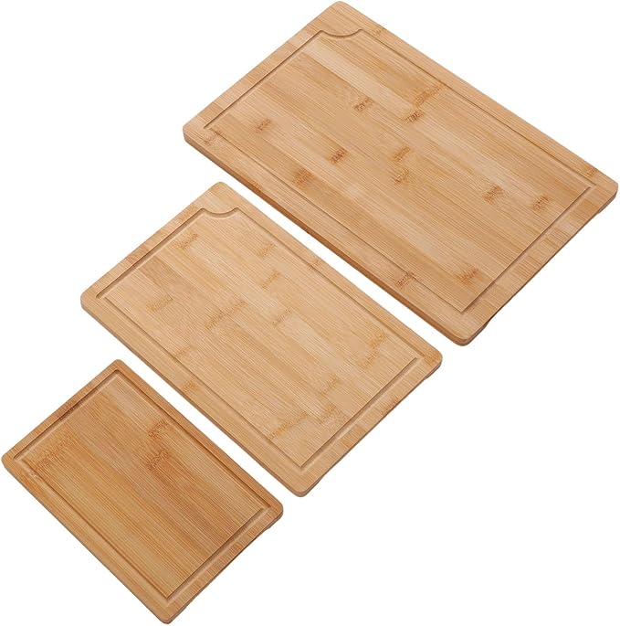 Dpofirs Cutting Board Set With Inner Handles And Grooves | Three Piece Wood Chopping Boards Smooth Surface For Cleaver And Kitchen Prep