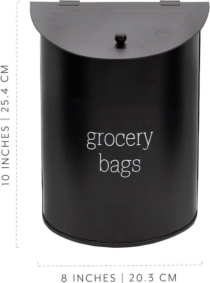 AuldHome Design Enamelware Grocery Bag Holder (Black); Wall-Mounted Modern Farmhouse Style Plastic Bag Dispenser for Kitchen or Laundry Room