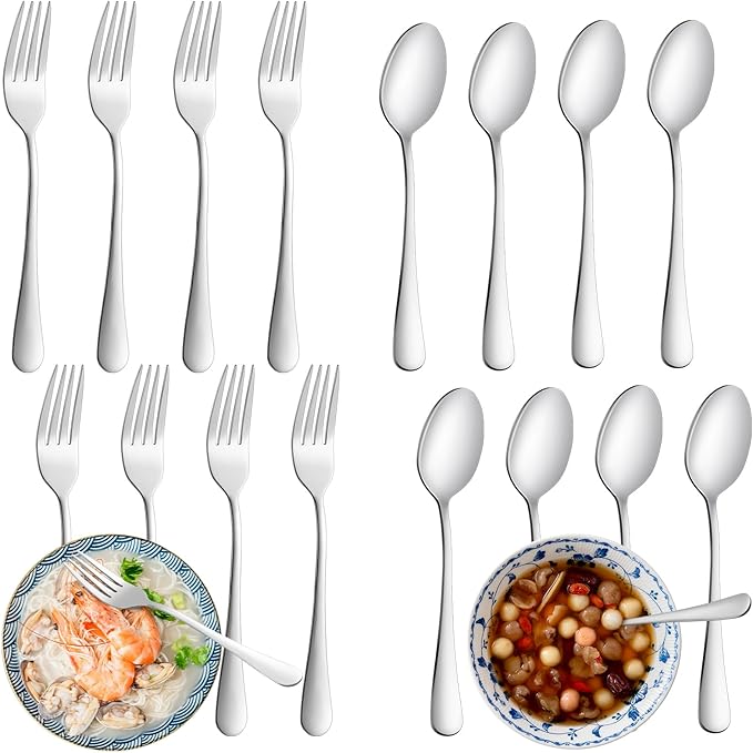 36 Pcs Forks and Spoons Silverware Set, Food Grade Stainless Steel Flatware Cutlery Set for Home, Kitchen and Restaurant, 18 Dinner Fork(8") and 18 Teaspoon(6.7"), Mirror Polished, Dishwasher Safe