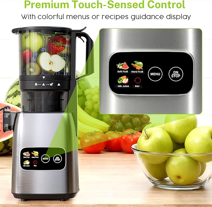 Juicer Machines, 5.4" Extra Large Feed Chute Cold Press Juicer, Juice Maker Extractor Machine with Touch Screen, Slow Masticating Juicer for Whole Vegetables & Fruits, High Juice Yield, Easy to Clean