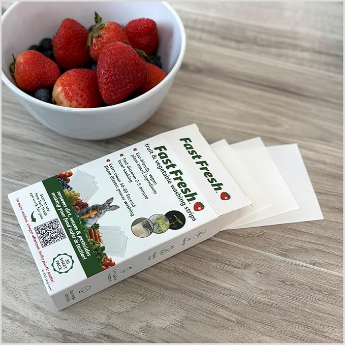 Fruit and Vegetable Wash Strips | Plant-Based, Food-Safe Produce Cleaner | Dissolvable Veggie Wash Removes Contaminants, Waxes & Dirt | All-Natural | Travel | 1 Pack of 30
