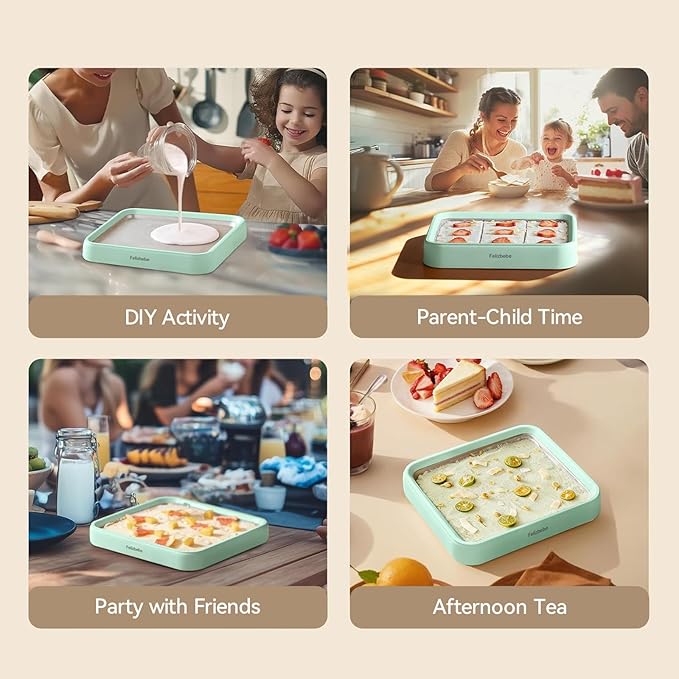 Rolled Ice Cream Maker, Felizbebe Instant Ice Cream Roller Maker with Lid & 2 Spatulas, Food-Grade SUS316 Stainless Steel, Rolled Ice Cream Tray for Frozen Yogurt, Homemade Ice Cream