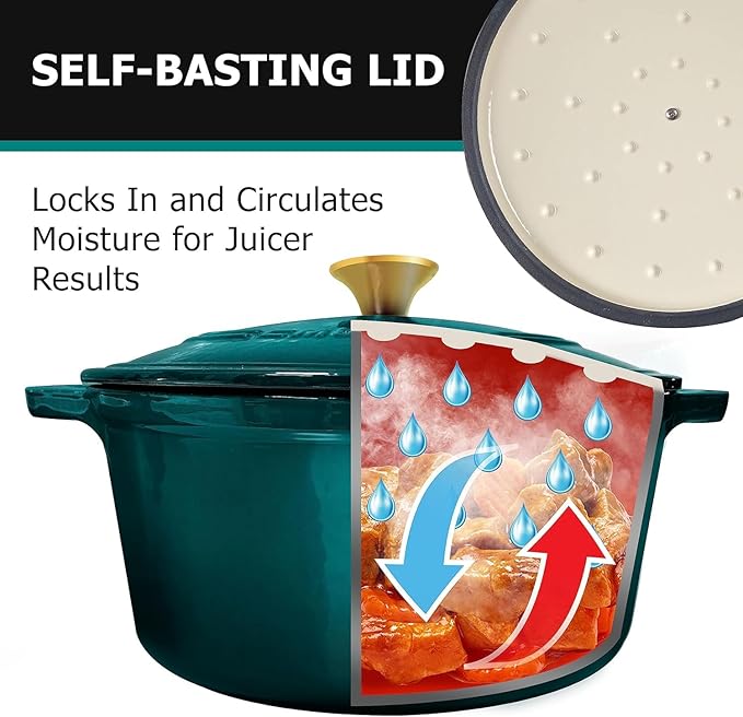 MUELLER HOME 7.5 QT Enameled Cast Iron Dutch Oven, Heavy-Duty Casserole Dish and Braiser Pan with Lid and Stainless Knob, Oven-Safe up to 500° F & Across All Cooktops, Emerald