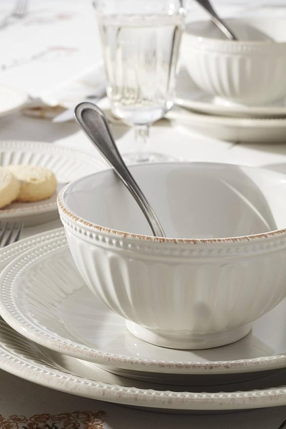 Lenox French Perle Groove 12-Piece Plate & Bowl Set, 23.05 LB, White