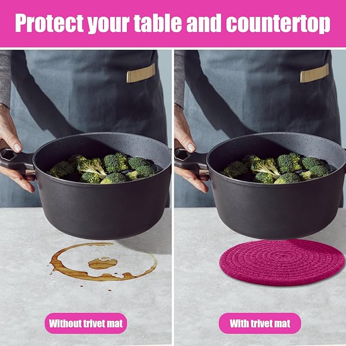 Trivets for Hot Dishes, Hot Pads for Kitchen, 7'' Trivets for Hot Pots and Pans, Pot Holders for Kitchen, Pot Holders Heat Resistant 4-Pcs, Kitchen Essentials for New Home (Pink)