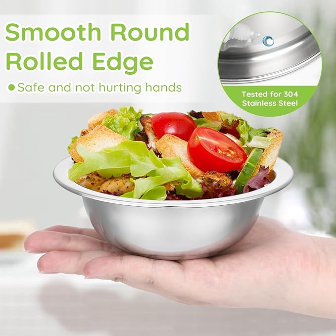 304(18/8) Stainless Steel Mixing Bowls for Kitchen, 6 Pack 5.5" Small Metal Mixing Cooking Bowls Set Stackable for Baking Serving Cooking Food Prep Storage Dishwasher Safe Lightweight