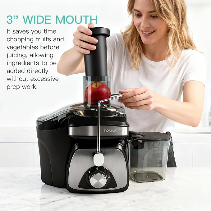 AZEUS Centrifugal Juicer Machines, Juice Extractor with Germany-Made 163 Chopping Blades (Titanium Reinforced) & 2-Layer Centrifugal Bowl, High Juice Yield, Easy to Clean, Anti-Drip,100% BPA-Free