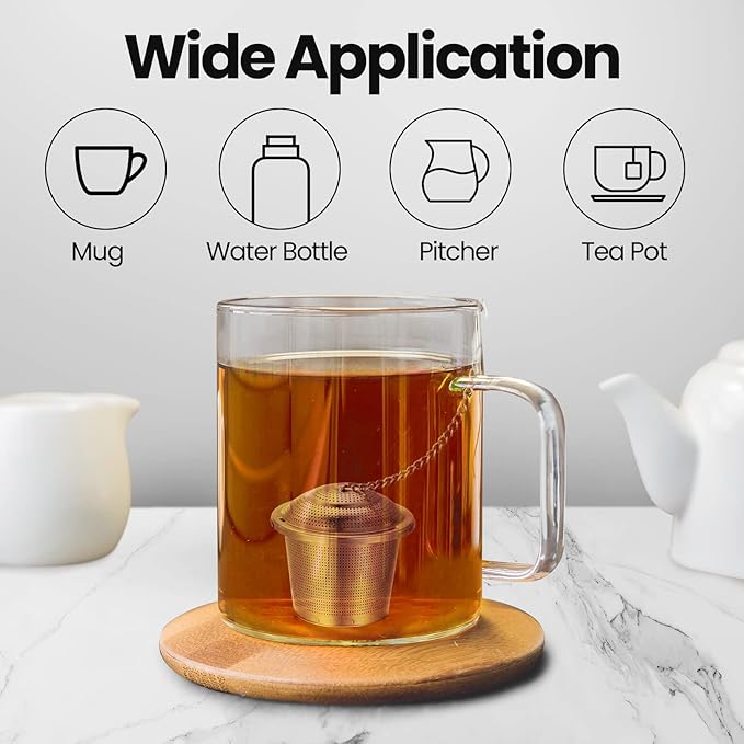 Zopeal 9 Pcs Tea Infuser Stainless Steel Strainer with Extended Chain Hook and Saucer Loose Leaf Steeper Fine Mesh Ball Tea Filter for Brew Spices Seasonings Fits Cup Mug Bottle (Medium)