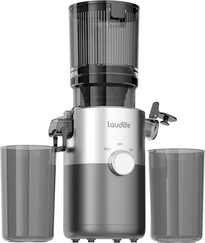 LAUDLIFE Cold Press Juicer Machines, 5.3" Wide Chute Slow Masticating Juicer, 35db Quiet Operation, 99.7% High Juice Yield, Kale/Spinach Friendly, Juicer Extractor for Whole Fruits & Vegetables