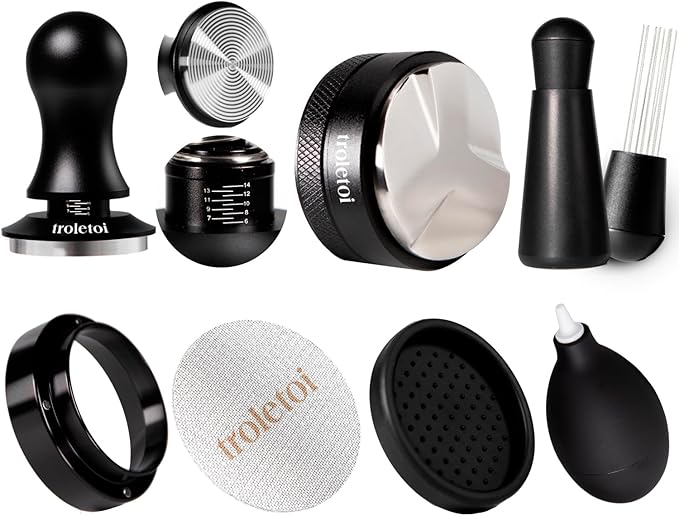 7 PCS Espresso Accessories Kit: 51mm Espresso Tamper, Coffee Distributor, WDT Tool, Dosing Funnel and Puck Screen, Espresso Tool Set Fits Delonghi, CASABREWS 51mm Machines and Portafilters