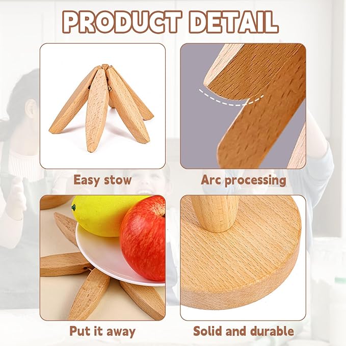 Natural Foldable Black Walnut Wooden Trivet Set - 4 Trivets + 1 Stand for Hot Dishes, Pot, Bowl, Teapot, Hot Pot Holders (Black Walnut 2PCS)
