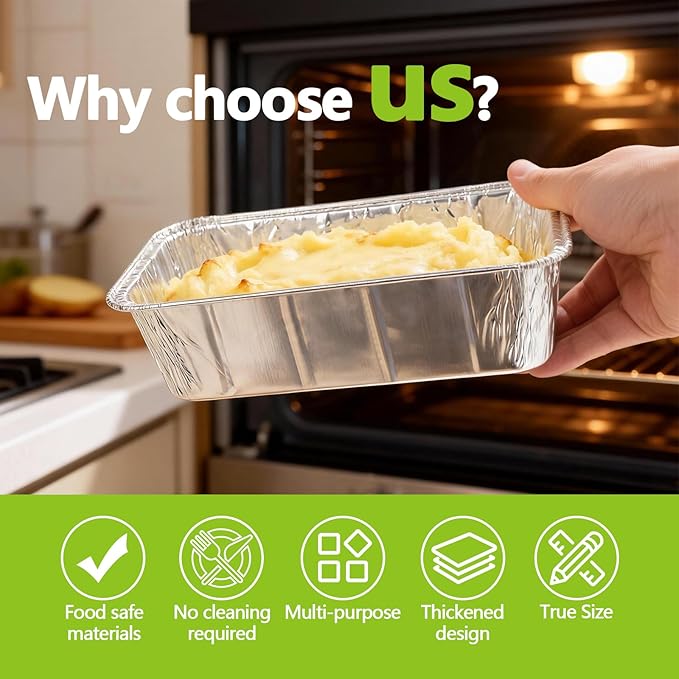 UBeesize 2Lb Thicker & Heavy Duty Disposable Aluminum Loaf Pans, 50 Pack Ultra Sturdy 8.5 x 4.5 Foil Bread Pans for Baking Banana Bread, Cakes, Meatloaf & Food Storage