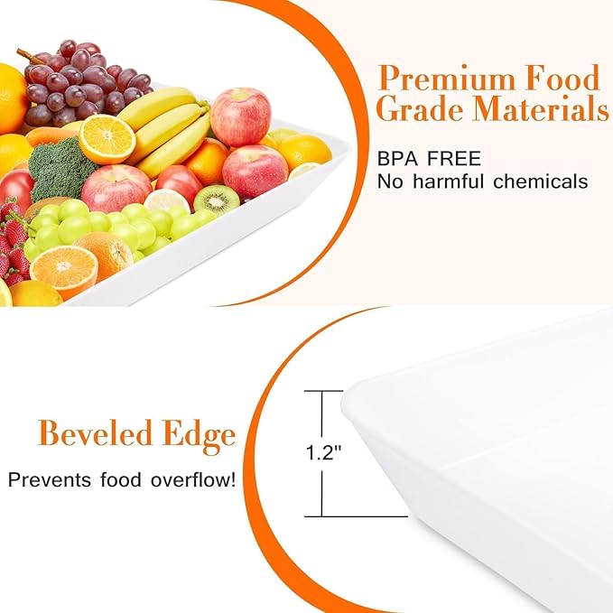 WOWBOX 4 pcs Serving Tray for Entertaining, Grilling BBQ Accessories, Serving Platters for Snacks, Fruit, Reusable Plastic Trays for Serving Food and Pantry Organization in Kitchen & for EasterParties