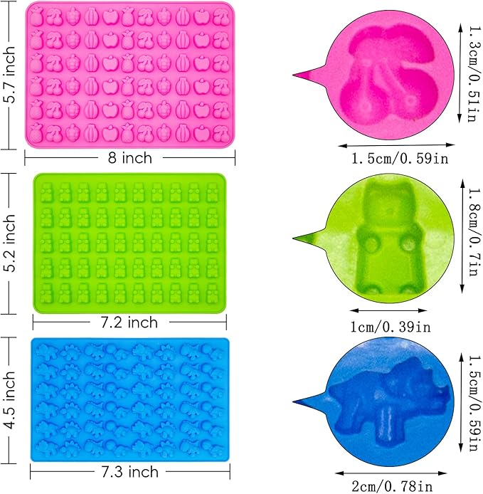 Gummy Candy Molds - Silicone Mini Gummy Bear/Dinosaur/Fruit Snack Molds with 2pcs Dropper,Non-stick and Bpa Free for Candy Chocolate Gummies Baking