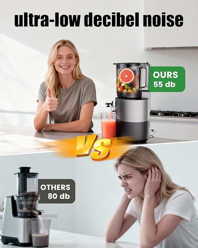 Juicer Machines, Cold Press Juicer with 6" Extra Wide Chute, 90oz Capacity, Powerful AC Brushless Motor, High Juice Yield, Quiet Low db, BPA-Free Juicer Press For Whole Vegetables & Fruits