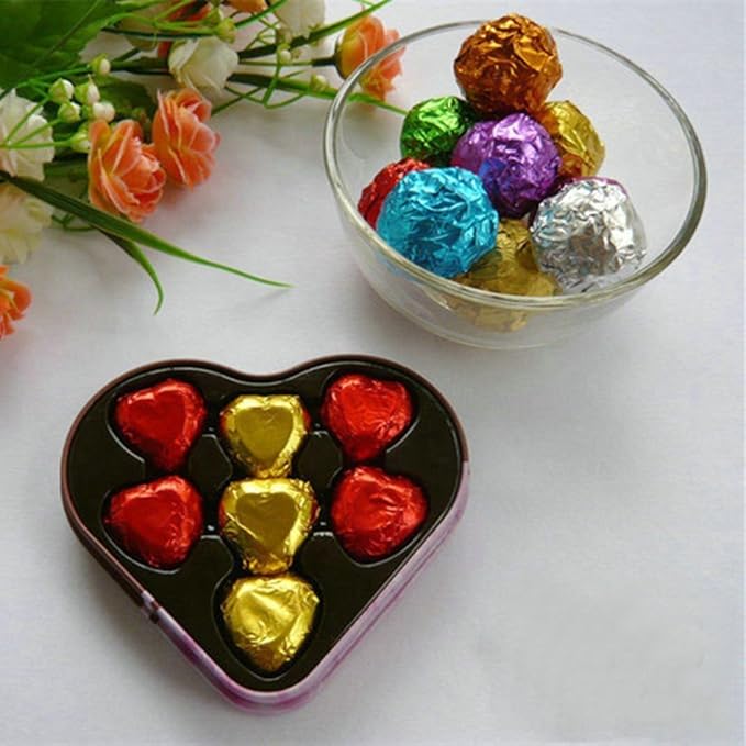 PABCK 500 Pcs 5 Colors Chocolate Candy Wrappers Aluminium Foil Wrapping Papers Square Sweets Lolly Paper Food Tin Foil Wrapper for Candy Packaging Decoration (5.9x5.9 inches)