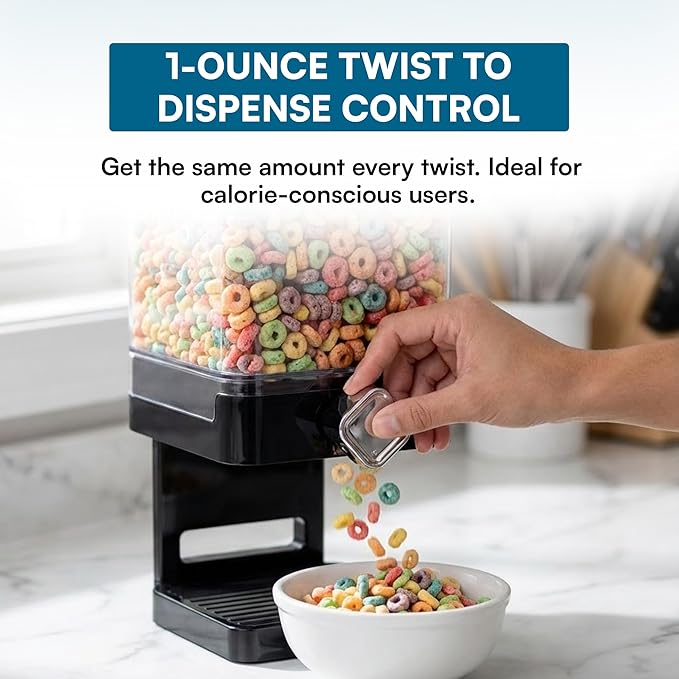 Honey-Can-Do Zevro Compact Dry Food Dispenser, Single Control, Black/Chrome
