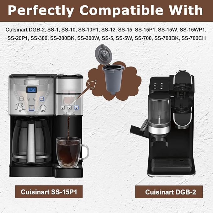 KEEPOW 2PCS Reusable Filter Cup for Cuisinart Coffee Maker Filter Replacement Parts, Reusable Coffee Filters for Cuisinart Single Serve Coffee Maker for HomeBarista Reusable Filter Cup