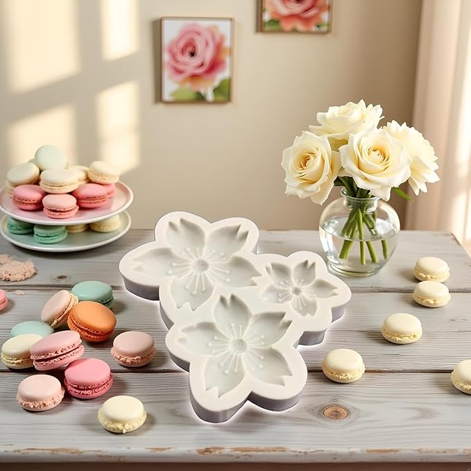 Gray 3D Flower Silicone Molds Cherry Blossoms Fondant Craft Cake Candy Chocolate Mold Sugarcraft Pastry Kitchen Baking Moulds Silicone Fondant Flowers Pastry and Baking,Gum Paste Molds