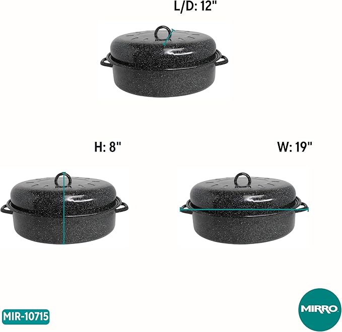 MIRRO 15in Enamel Oval Roaster with Lid, Black