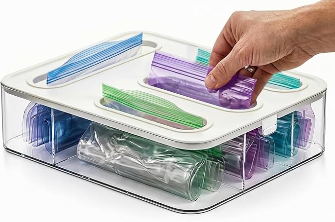 HIMUS Food Storage Bag Organizer - 4 in 1 Plastic Baggie Organizer for Drawer | Compatible with Sandwich, Snack, Gallon, Quart & Slider | Plastic Bag Organizers Kitchen Storage| Wall & Drawer Mount