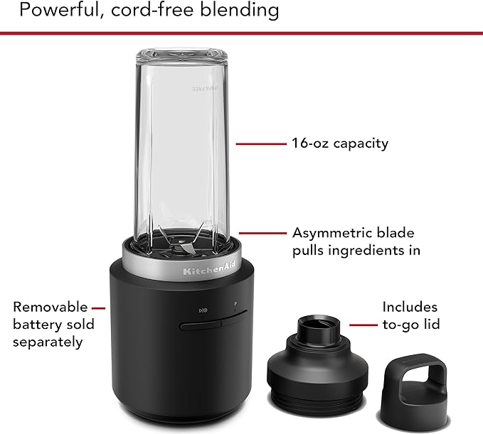 KitchenAid Go™ Cordless Personal Blender - battery sold separately, KSBR200, Black Matte
