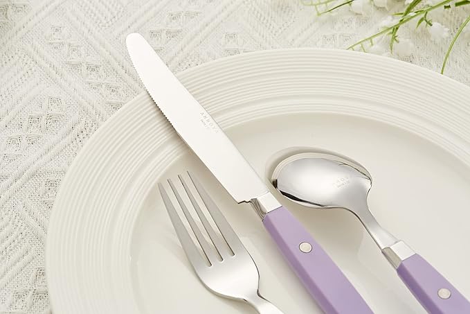 ANNOVA Silverware Set, Retro/Rivet Colorful Stainless Steel Tableware Kitchen Flatware Set Utensils, Includes Dinner Knives, Forks, Spoons, Salad Forks & Dessert Spoons (Lilac, 20 Pieces)