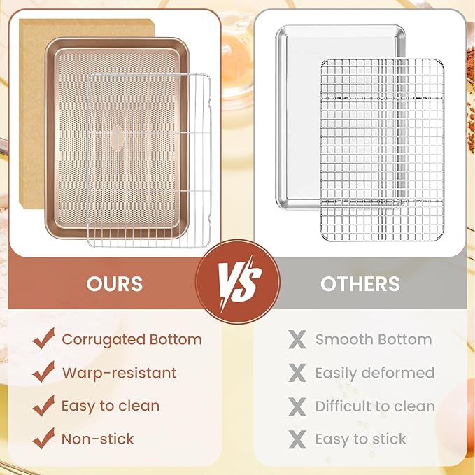 Baking Sheet with Wire Rack Set, 2 Sheet Pans(17.5'' X 11.8'') with 2 Cooling Racks, Thickened Nonstick Cookie Sheet for Baking, Carbon Steel Baking Pan