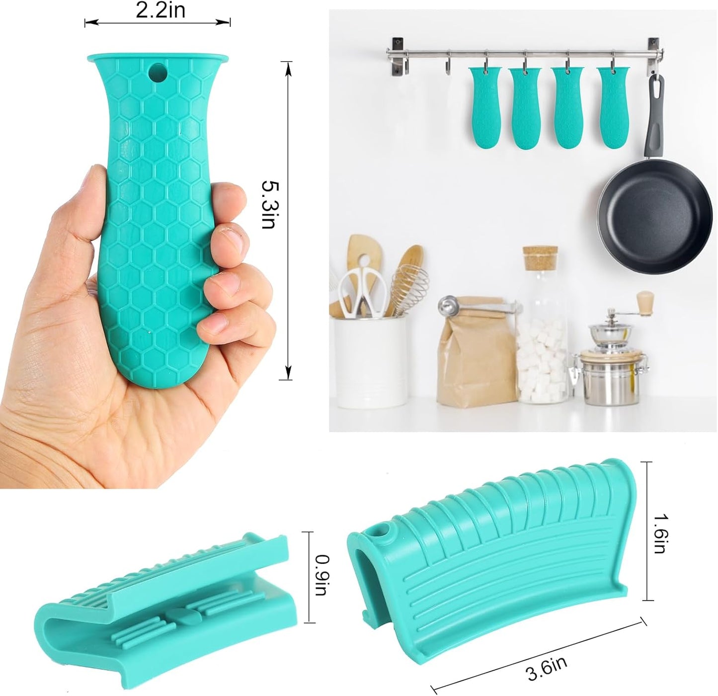4 Pcs Non-Slip Silicone Hot Handle Holder & Assist Grips, Potholder for Cast Iron Skillets, Heat Resistant Handle Cover Sleeve for Frying Pans, Casserole, Cookware Handles, Lake Blue