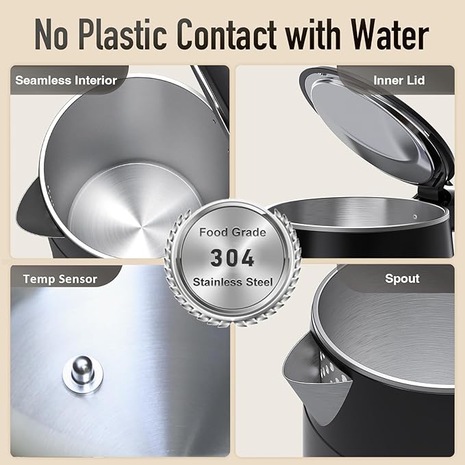 Mecity Electric Kettle 1.7L Touch Screen Temperature Control Water Boiler, No Plastic Contact with Water. 6 Preset Temperature Programs, 2 Hours Keep Warm, Auto Shut Off, Dark Grey