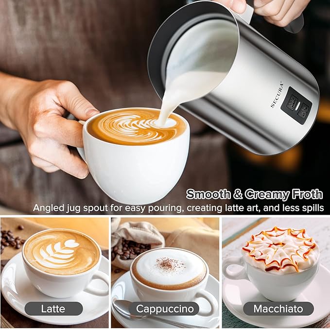 Secura Electric Milk Frother, Automatic Milk Steamer Warm or Cold Foam Maker for Coffee, Cappuccino, Latte, Stainless Steel Milk Warmer with Strix Temperature Controls