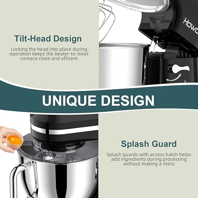 Stand Mixer Electric, 10+p Speeds With 6.5QT Stainless Steel Bowl,Dough Hook, Wire Whip & Beater,for Most Home Cooks(Black)