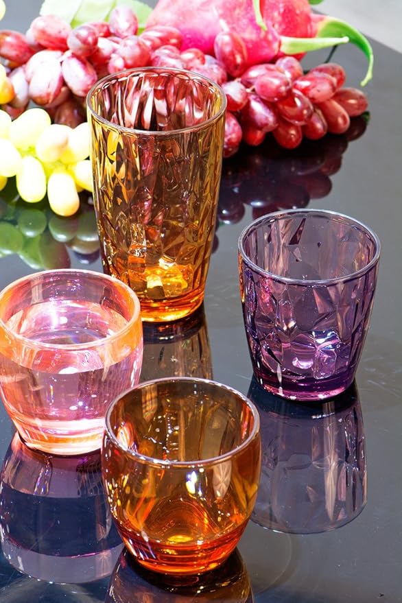 11oz Colored Drinking Glasses Set Acrylic Glassware for Kids Plastic Tumblers Cups Picnic Water Glasses Unbreakable Juice Drinkware for Camping Restaurant Beach BPA Free