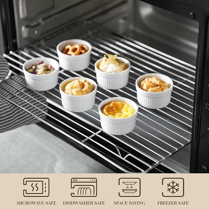 MALACASA Mini Ramekins 2 oz set of 24, Ramiken, Ceramic Creme Brulee Ramekins, White Custard Cups, Small Dipping Bowls for Kitchen Serving Sauce Condiments, Dishwasher Oven Safe, Series RAMEKIN.DISH