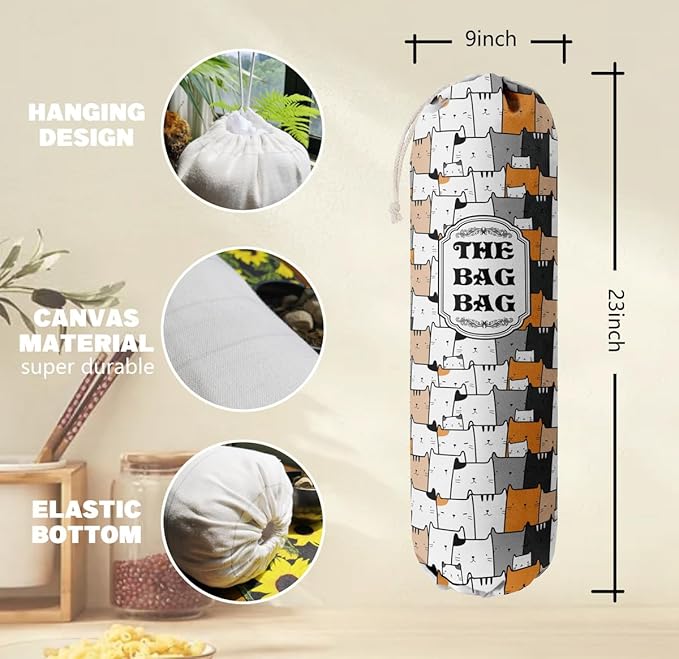 Grocery Bags Holder Organizer For Shopping Bags, Wall Mount Plastic Bags Storage Container Dispensers, Pet Lovers Home Kitchen Bags, The Bag Bag Grocery Bag Holder, Gifts For Women Cat Mom Dad (G-37)