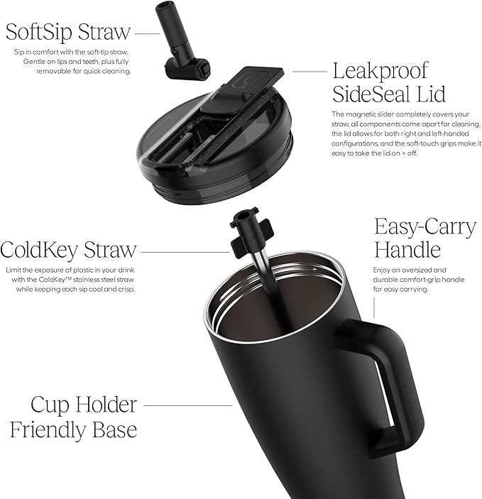 BrüMate Era Flip 30oz Tumbler with 100% Leakproof Covered Straw Lid | Hygienic Covered Straw | Insulated Stainless Steel Water Bottle with Handle | Cup Holder Friendly | BPA-Free (Matte Black)