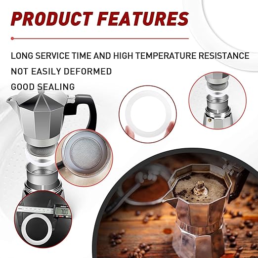 6 Pcs Gasket Seal Rings for Bialetti Moka Express Dama 6 Cups - Spare Food Grade Silicone Sealing Rings for Aluminium Stovetop Coffee Maker Pots (Better Than Rubber)