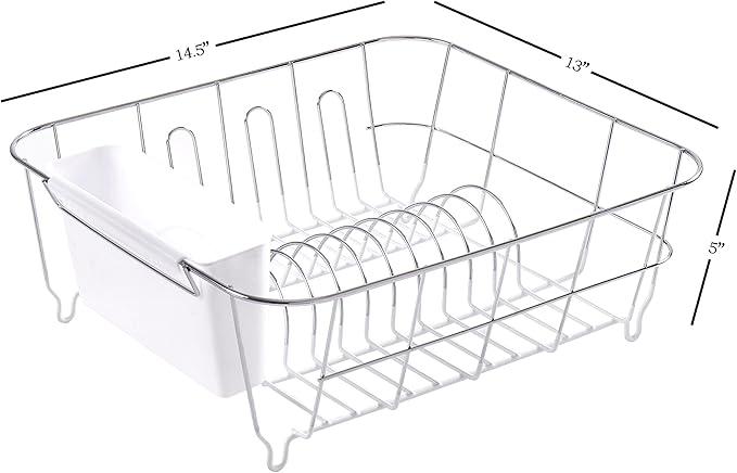 Sweet Home Collection 2 Piece Dish Drying Rack Set Drainer with Utensil Holder Simple Easy to Use Fits in Most Sinks, 14.5" x 13" x 5.25", White (Pack of 12)