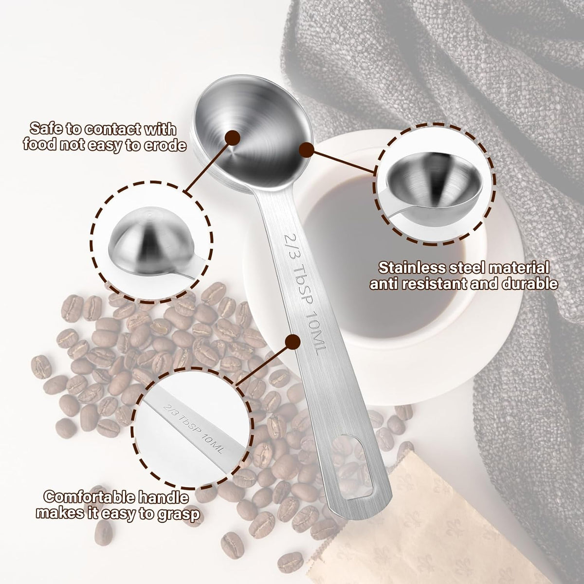 10ML / 2/3TBSP Measuring Spoons, 2 Pcs Stainless Steel Tablespoon, Small Metal Teaspoons for Measuring Dry and Liquid Ingredients