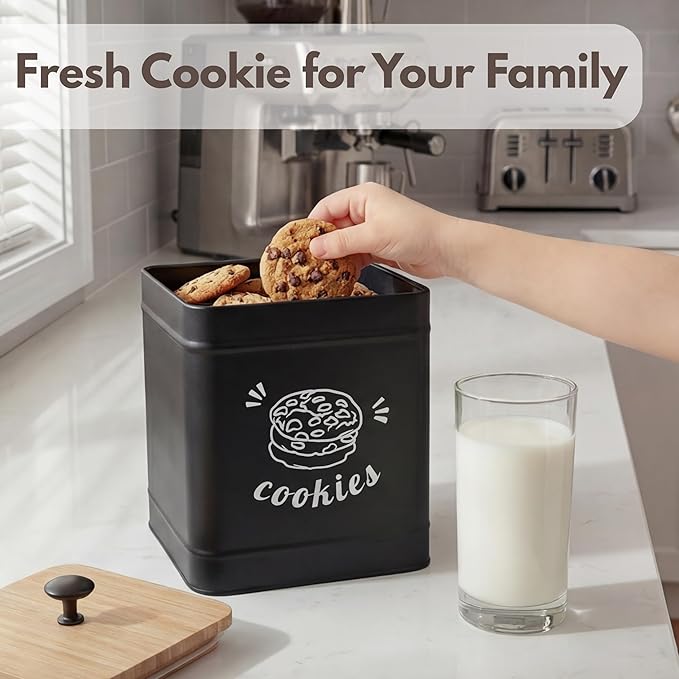 PERFNIQUE Cookie Jar with Lid Airtight, Cookie Tin with Bamboo Lid, Cute Cookie Jars for Kitchen Counter Decorative, 1 Gallon Food Storage Container for Candy, Cookies, Dessert, Farmhouse Home Decor