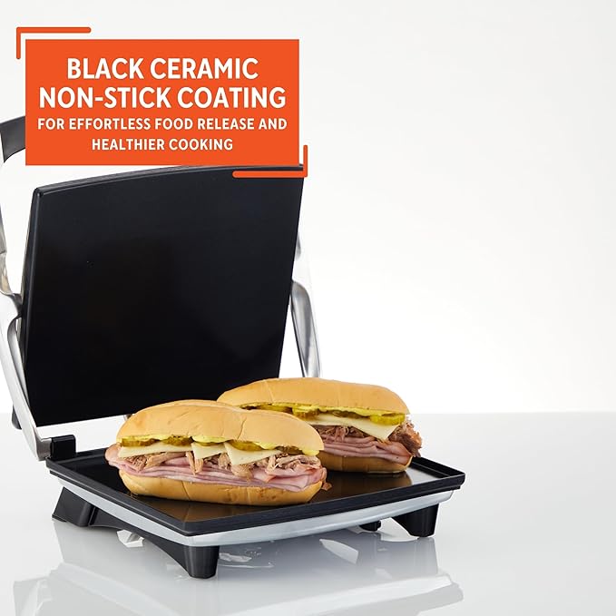 IMUSA 12x10in Stainless Steel Electric Panini Press with Temperature Control, Nonstick Plates for Sandwiches, Grilled Paninis, Quesadillas, and More
