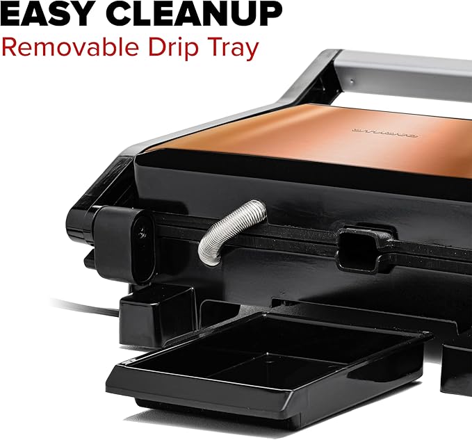 OVENTE Electric Panini Press Sandwich Maker with Non-Stick Coated Plates, Opens 180 Degrees to Fit Any Type or Size of Food, 1000W Indoor Grill Perfect for Quesadillas, Burgers & More, Copper GP0620CO