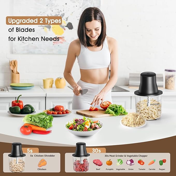 3-in-1 Upgraded Food Processor with Electric Chicken Shredder | 1.5L Bowls Vegetable Food Chopper, Dicer, Grinder with 250W Copper Motor One-Touch Shredder for Chicken,Nuts, Baby Food & Dough