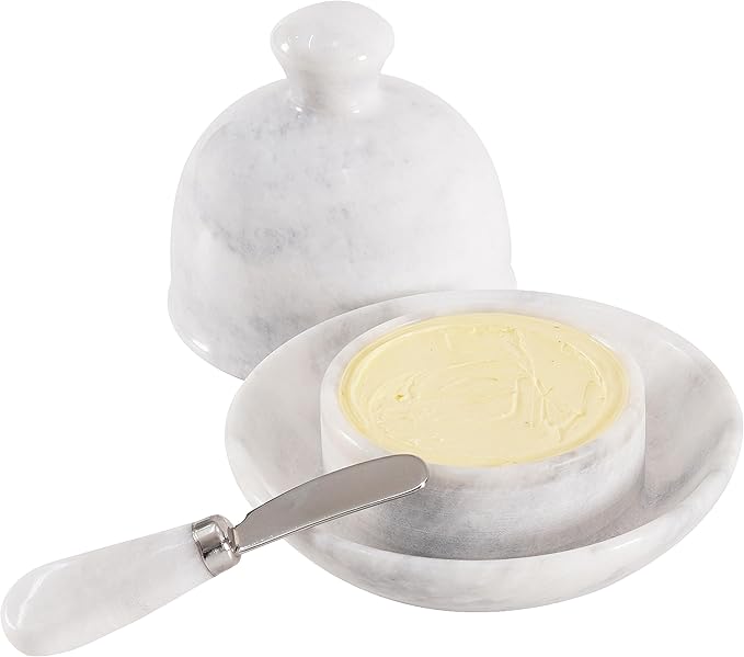 Radicaln Marble Butter Dish With Lid 6" Inches White Handmade Butter Storage Container, Ideal Butter Dish and Butter Crock For Counter With Water