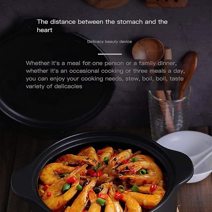 Clay Pots for Cooking Chinese Soup Pot Ceramic Pot Cooking Chinese Terrines, Stovetop soup tureen Make Delicious for The Family,black-2.5L