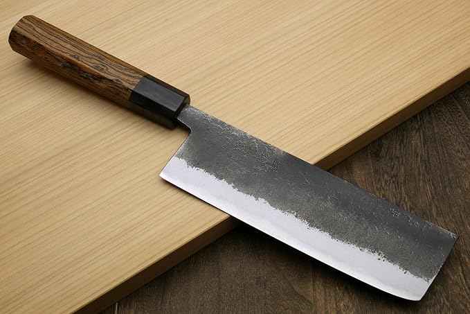 Yoshihiro Nashiji High Carbon White Steel #2 Japanese Nakiri Vegetable Knife with Cocobolo Wood Handle (6.5'' (165mm) & No Saya)