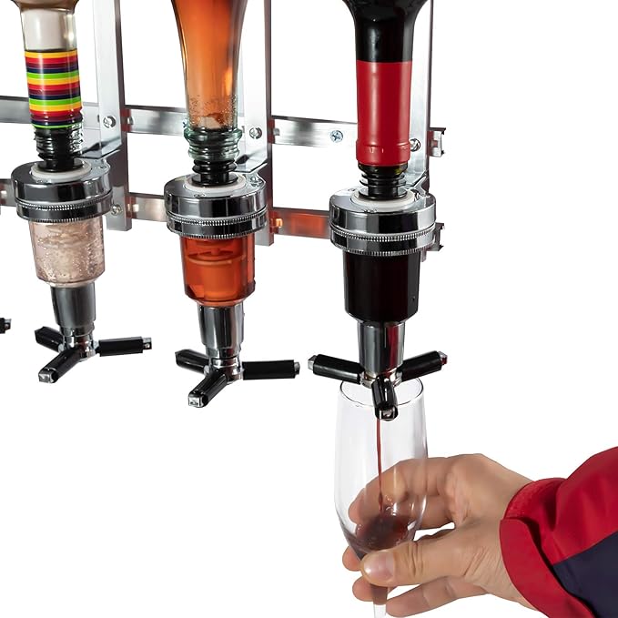 3 Bottle Liquor Dispenser Stand Wall Mounted Dispenser Drinks Wine Spirits Steel Bar Optics Party Home Bar Butler Beer Cocktail,with 3 Liquor Bottle Pourers (3 Bottles)