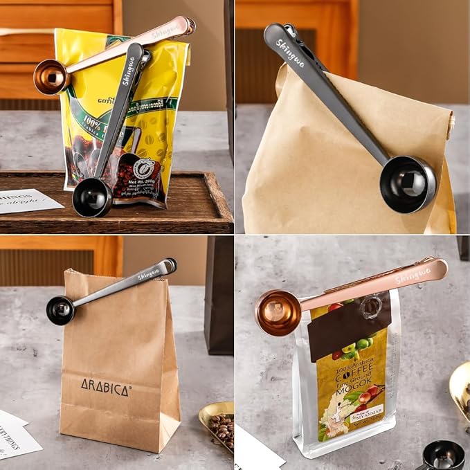 Coffee Scoop with Bag Clip, Multi-Function Milk Powder Measuring Spoon, 20ml (Silver)